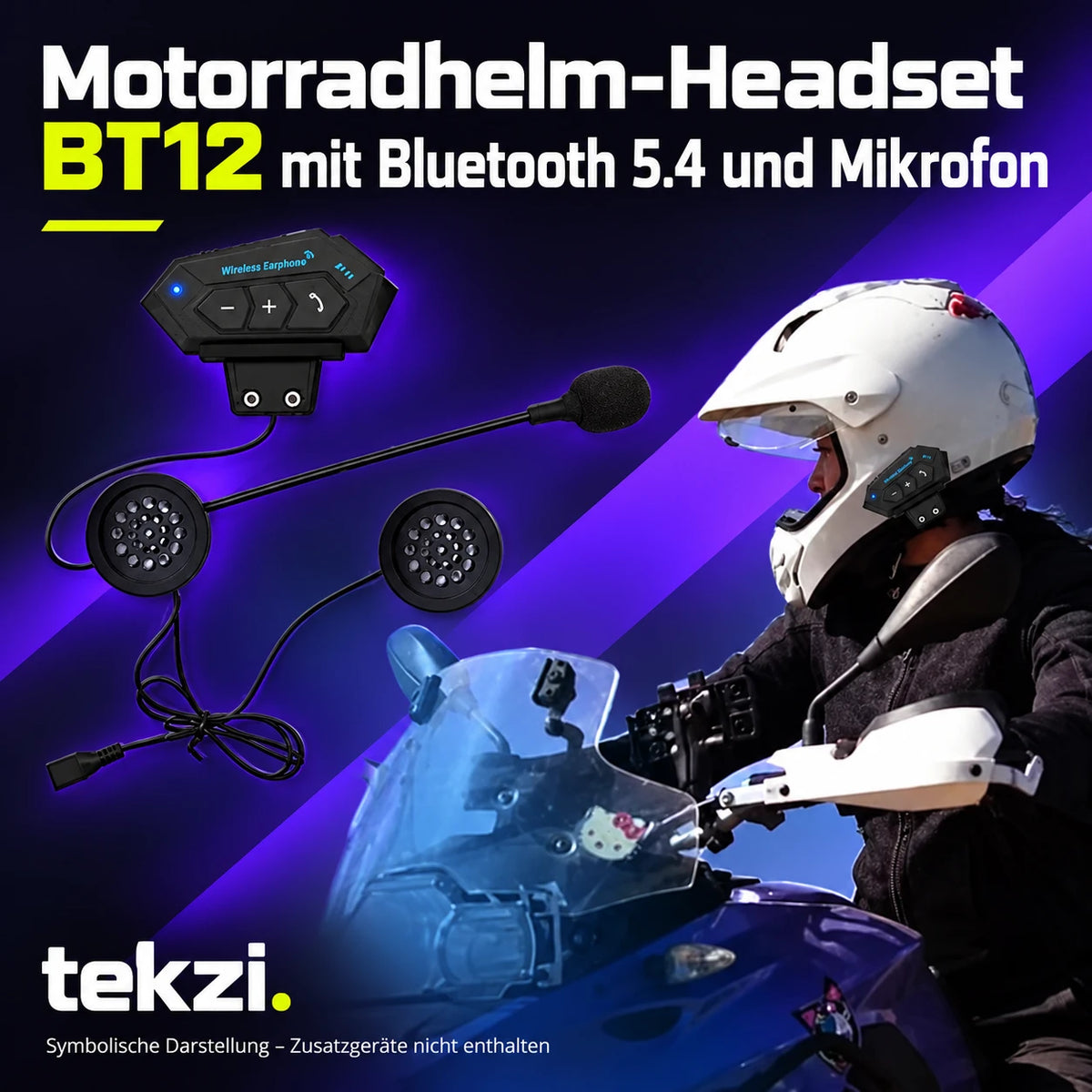 tekzi Motorradhelm-Headset BT12 mit Bluetooth 5.4 und Mikrofon – Ansicht 15 im TEKZI-Design