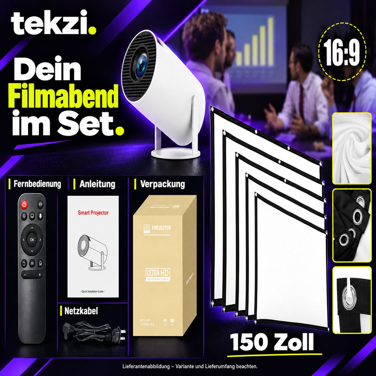 HY300 Pro Mini-Beamer – Produktansicht 14 im deutschen TEKZI-Design