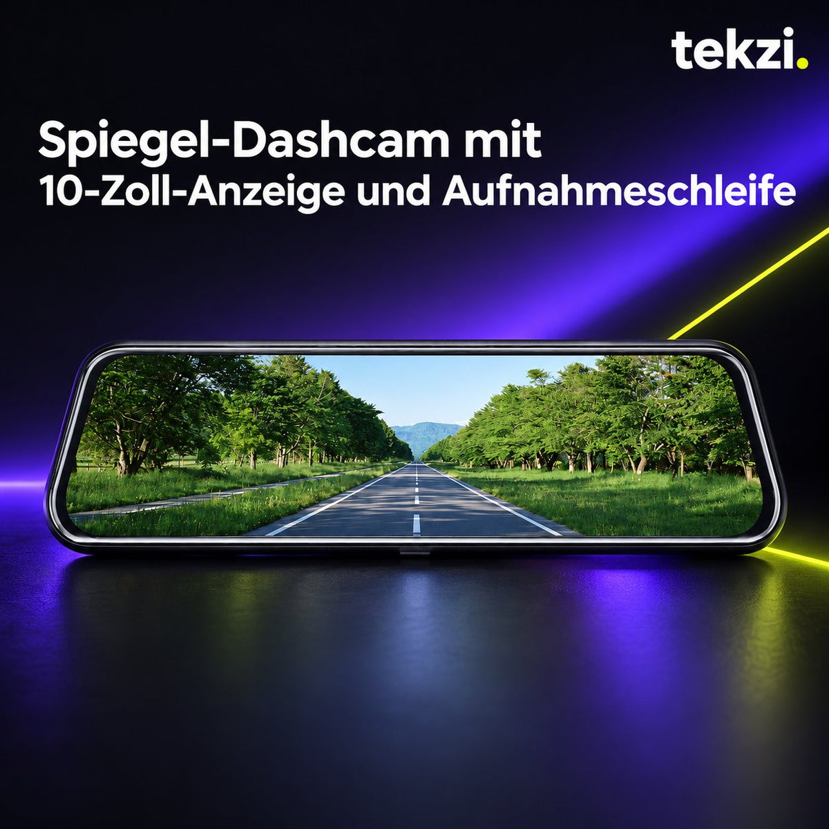 tekzi Spiegel-Dashcam mit 10-Zoll-Anzeige und Aufnahmeschleife – Ansicht 10 im TEKZI-Design