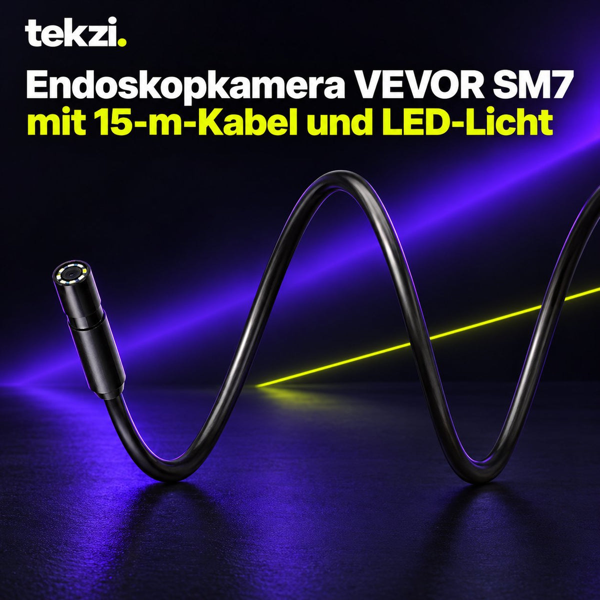 tekzi Endoskopkamera VEVOR SM7 mit 15-m-Kabel und LED-Licht – Ansicht 2 im TEKZI-Design