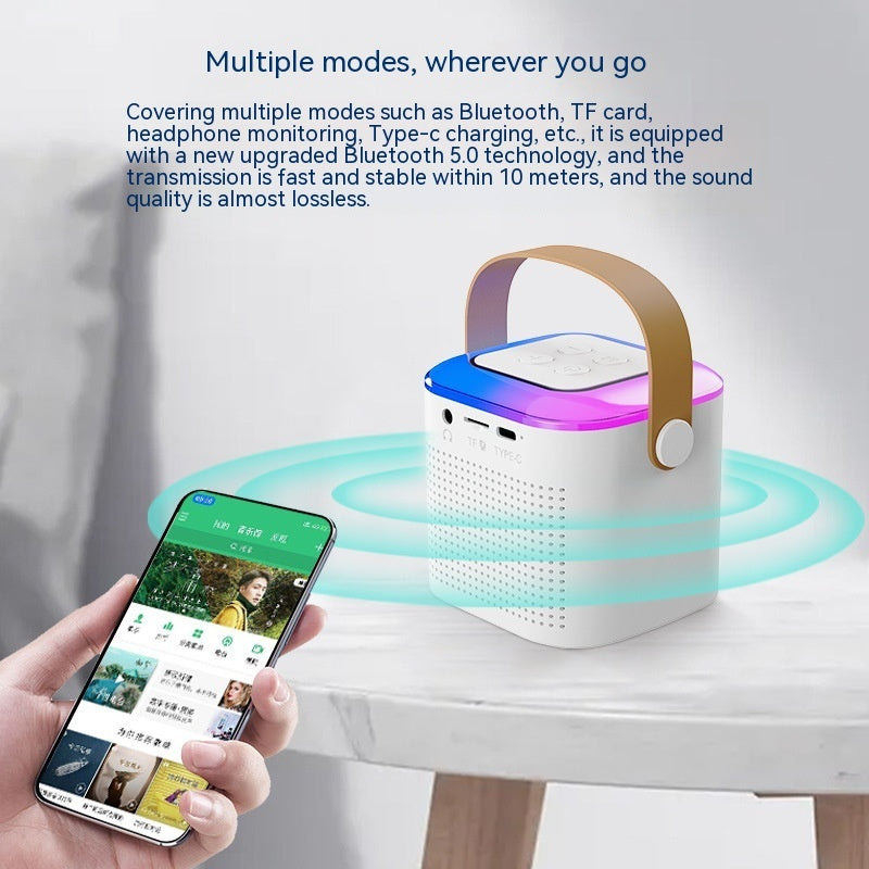 Y1 Karaoke-Lautsprecher mit Smartphone als Bluetooth-Musikquelle; Smartphone nicht enthalten