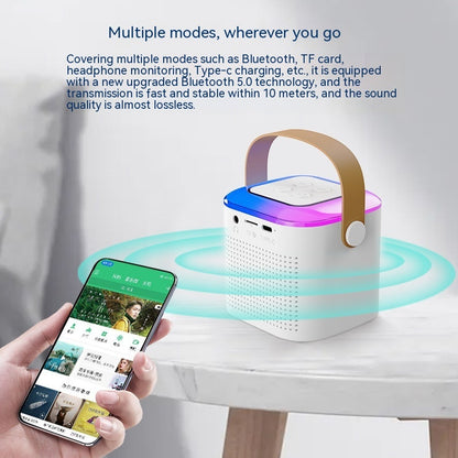 Y1 Karaoke-Lautsprecher mit Smartphone als Bluetooth-Musikquelle; Smartphone nicht enthalten