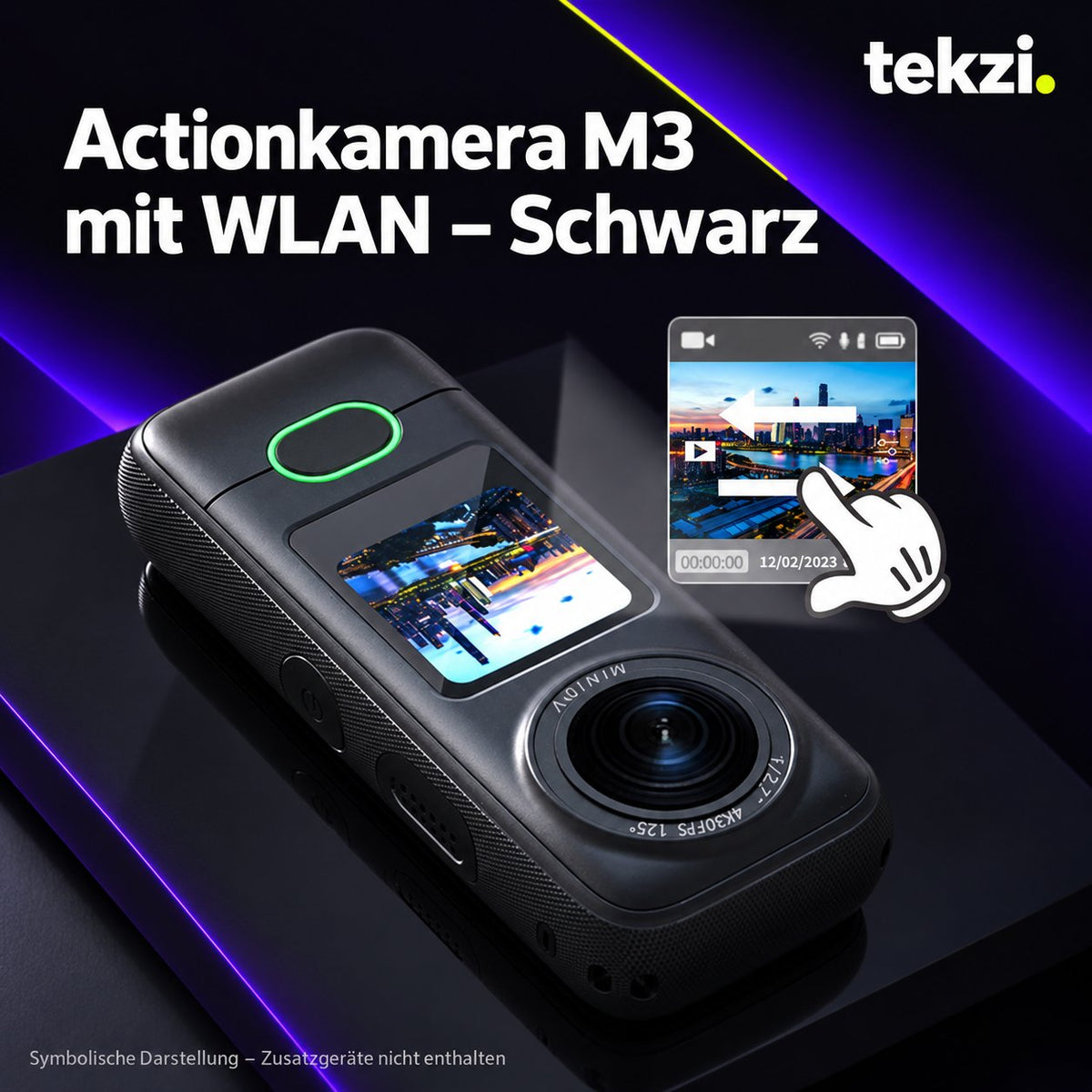 tekzi Actionkamera M3 mit WLAN – Schwarz – Ansicht 6 im TEKZI-Design