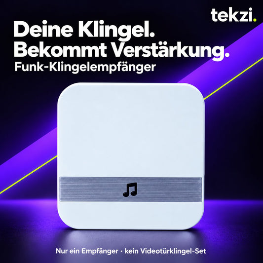 Einzelner weißer Funk-Klingelempfänger mit Notensymbol – kein Videotürklingel-Set, im TEKZI-Design