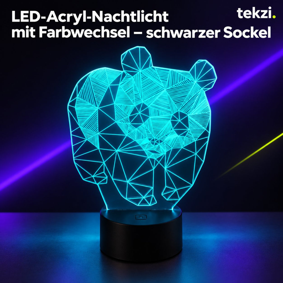tekzi LED-Acryl-Nachtlicht mit Farbwechsel – schwarzer Sockel – Ansicht 4 im TEKZI-Design