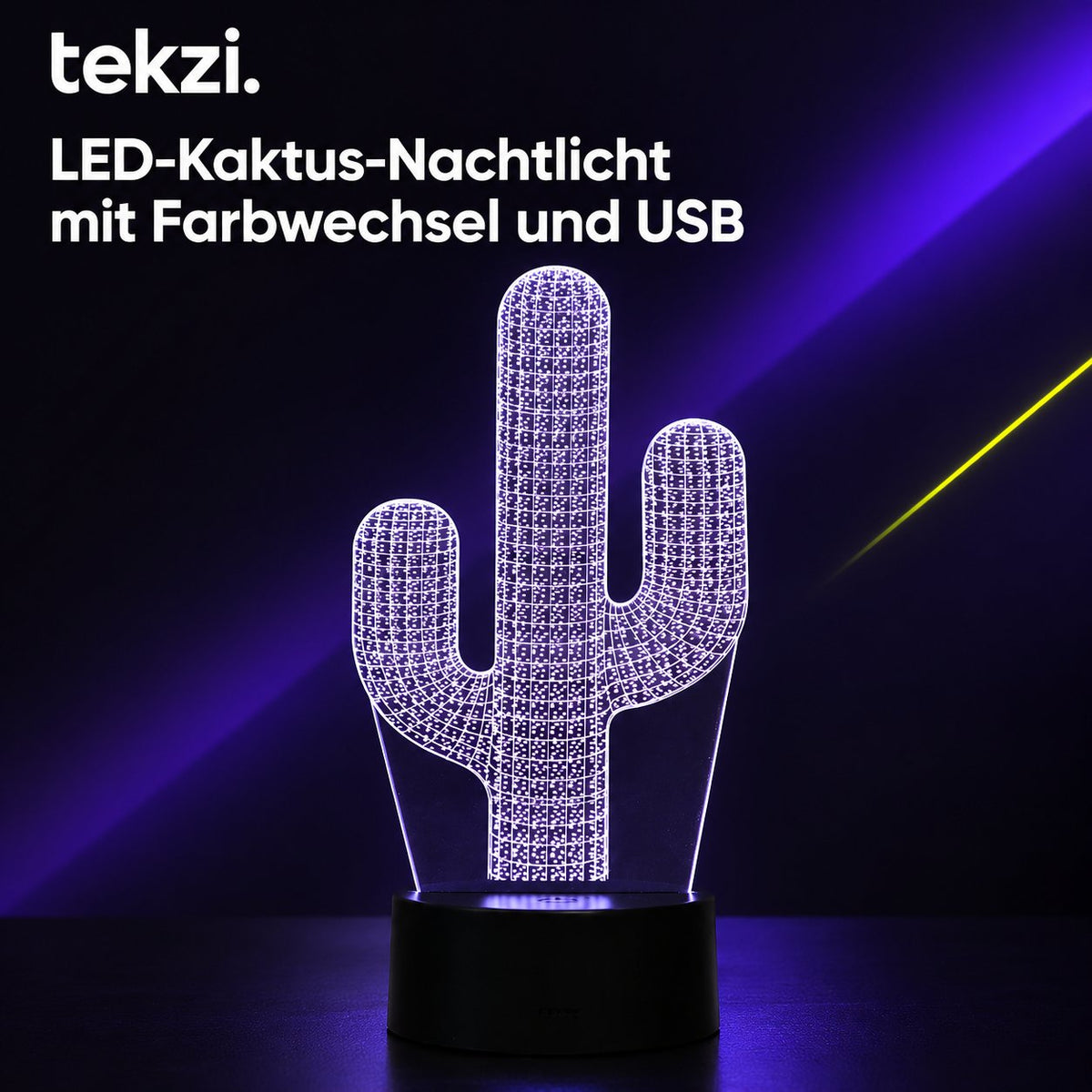 tekzi LED-Kaktus-Nachtlicht mit Farbwechsel und USB – Ansicht 6 im TEKZI-Design