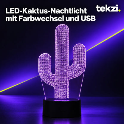 tekzi LED-Kaktus-Nachtlicht mit Farbwechsel und USB – Ansicht 7 im TEKZI-Design