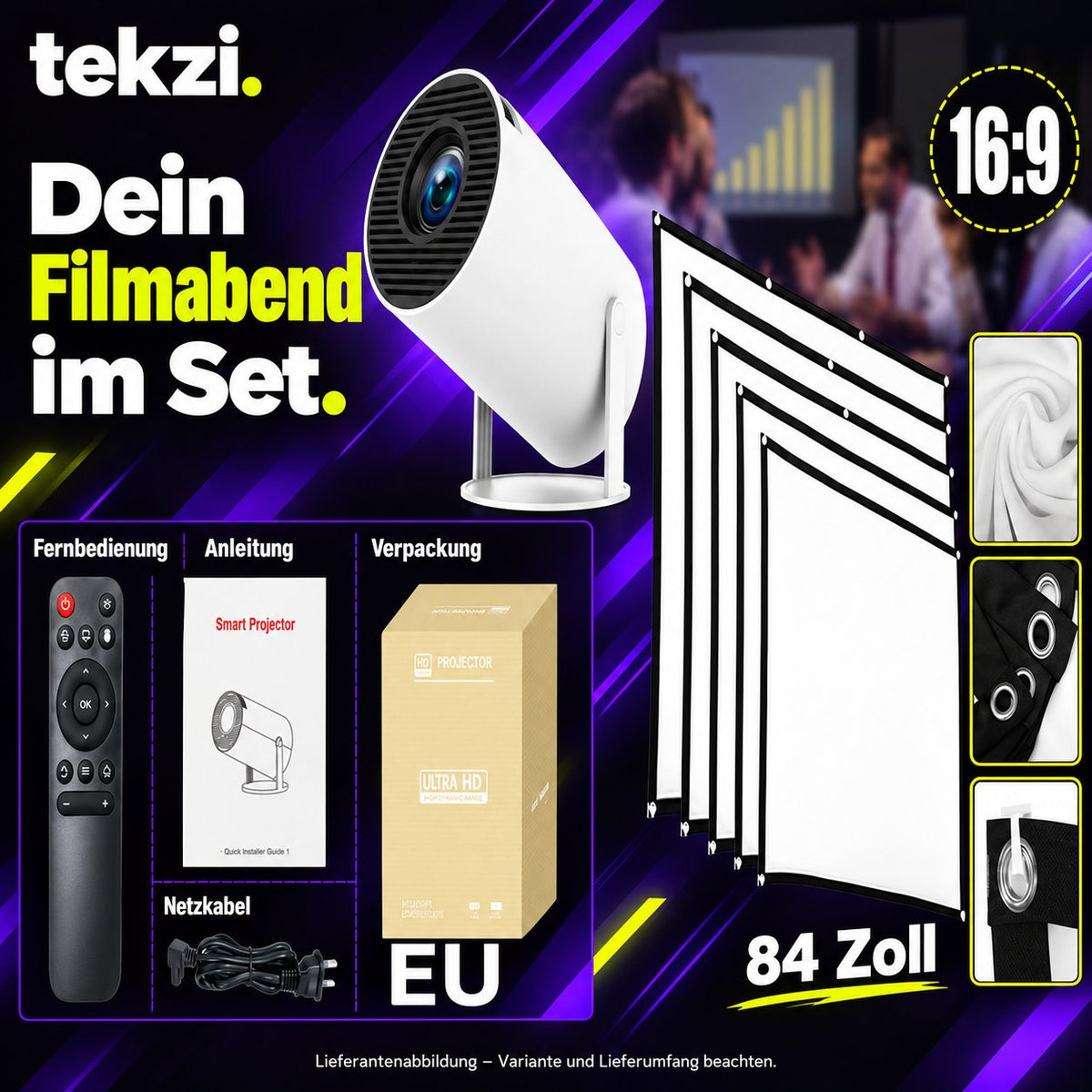 HY300 Pro Mini-Beamer – Produktansicht 7 im deutschen TEKZI-Design