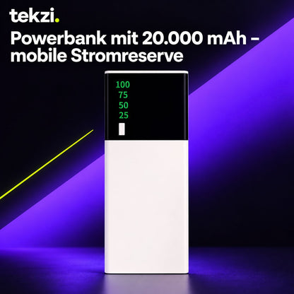 tekzi Powerbank mit 20.000 mAh – mobile Stromreserve – Ansicht 1 im TEKZI-Design