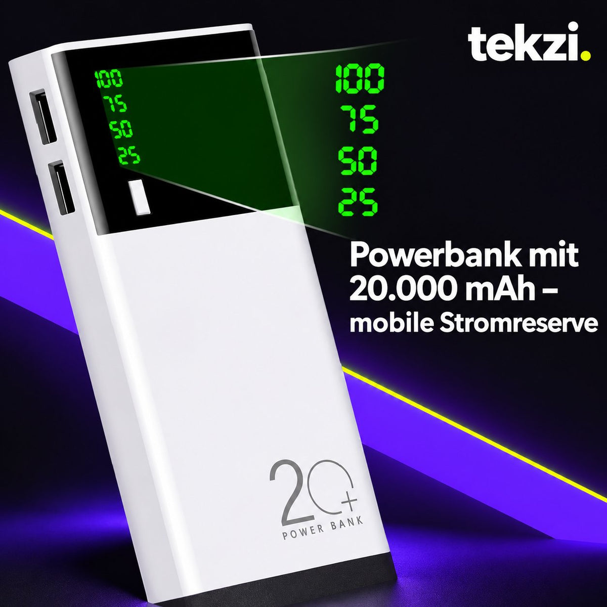 tekzi Powerbank mit 20.000 mAh – mobile Stromreserve – Ansicht 6 im TEKZI-Design