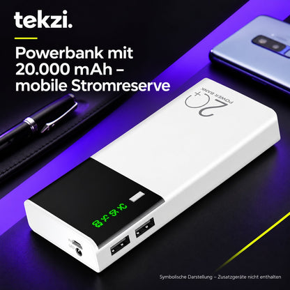tekzi Powerbank mit 20.000 mAh – mobile Stromreserve – Ansicht 3 im TEKZI-Design