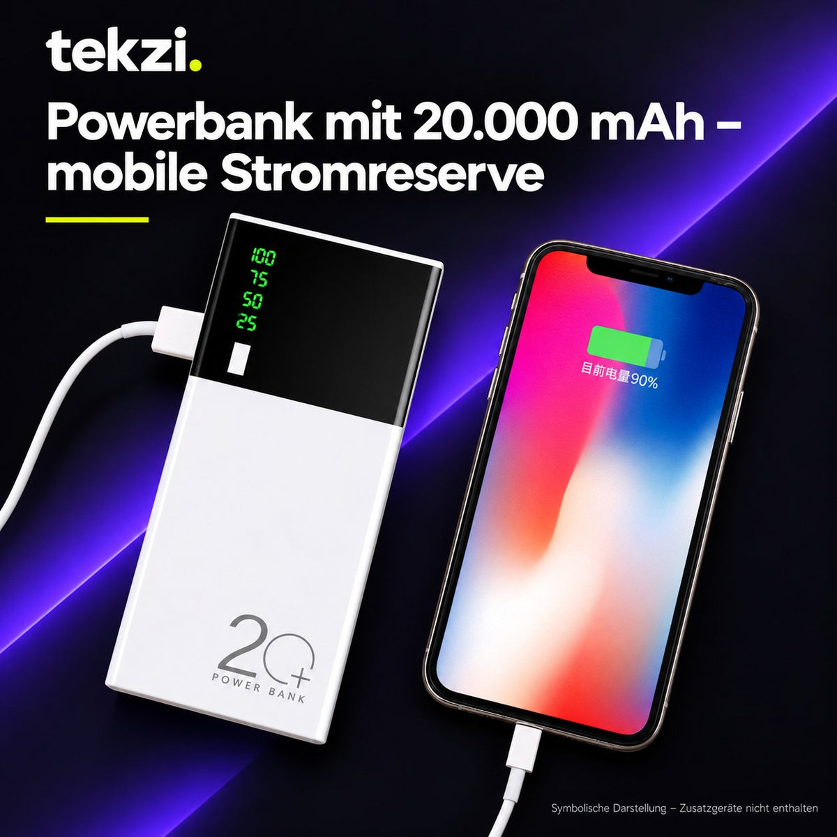 tekzi Powerbank mit 20.000 mAh – mobile Stromreserve – Ansicht 4 im TEKZI-Design