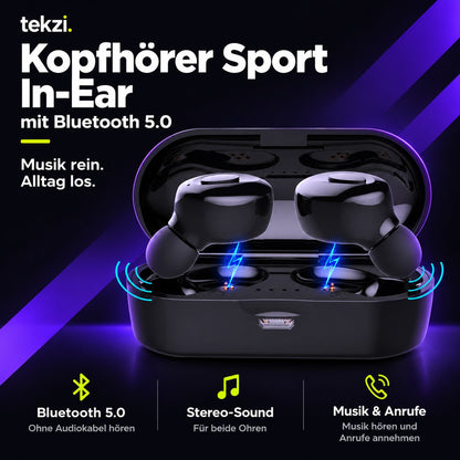 tekzi Kopfhörer Sport In-Ear mit Bluetooth 5.0 – Schwarz – Produktansicht 5 im TEKZI-Design