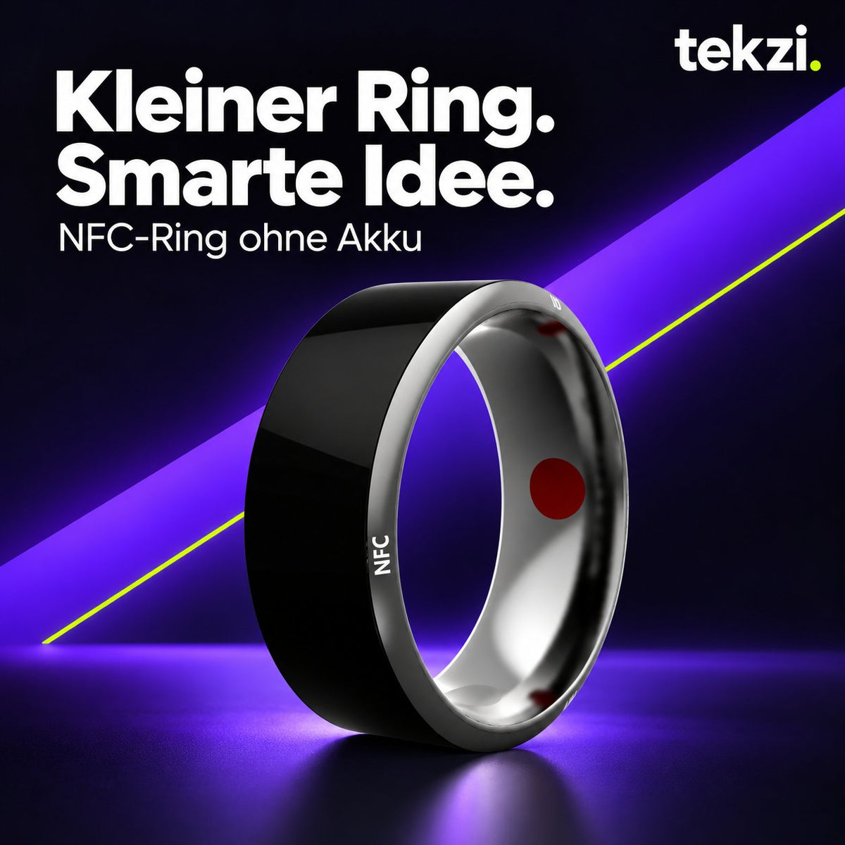 Schwarzer NFC-Ring mit metallfarbenem Innenring im TEKZI-Design
