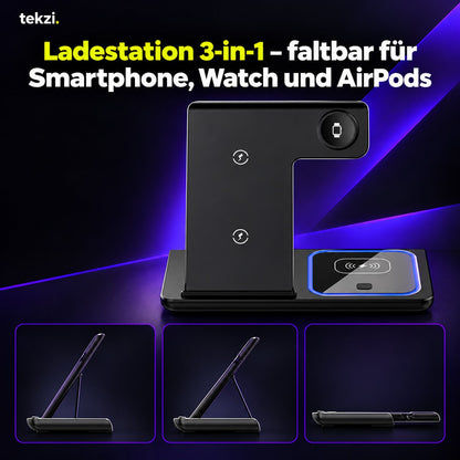 tekzi Ladestation 3-in-1 – faltbar für Smartphone, Watch und AirPods – Ansicht 5 im TEKZI-Design