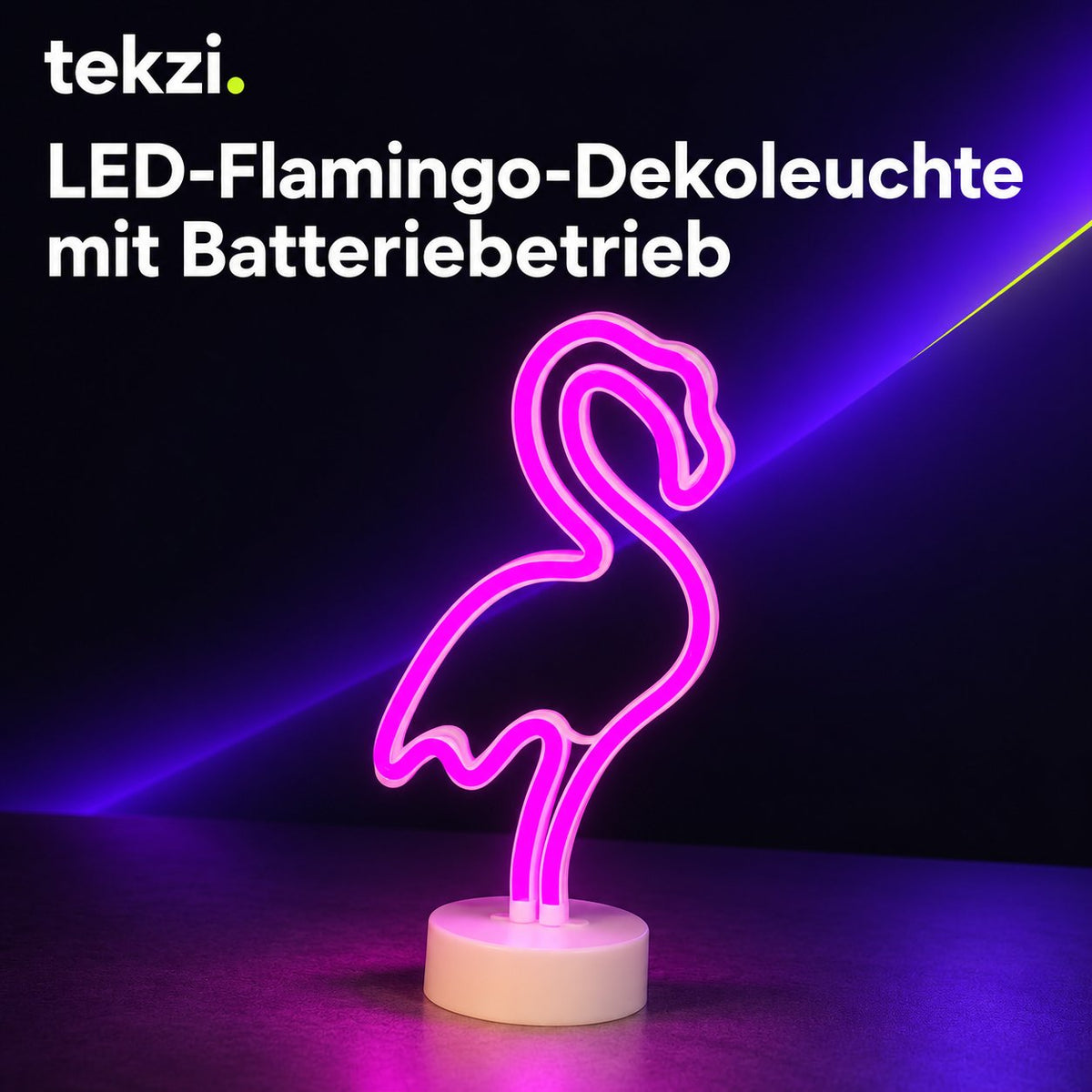 tekzi LED-Flamingo-Dekoleuchte mit Batteriebetrieb – Ansicht 1 im TEKZI-Design
