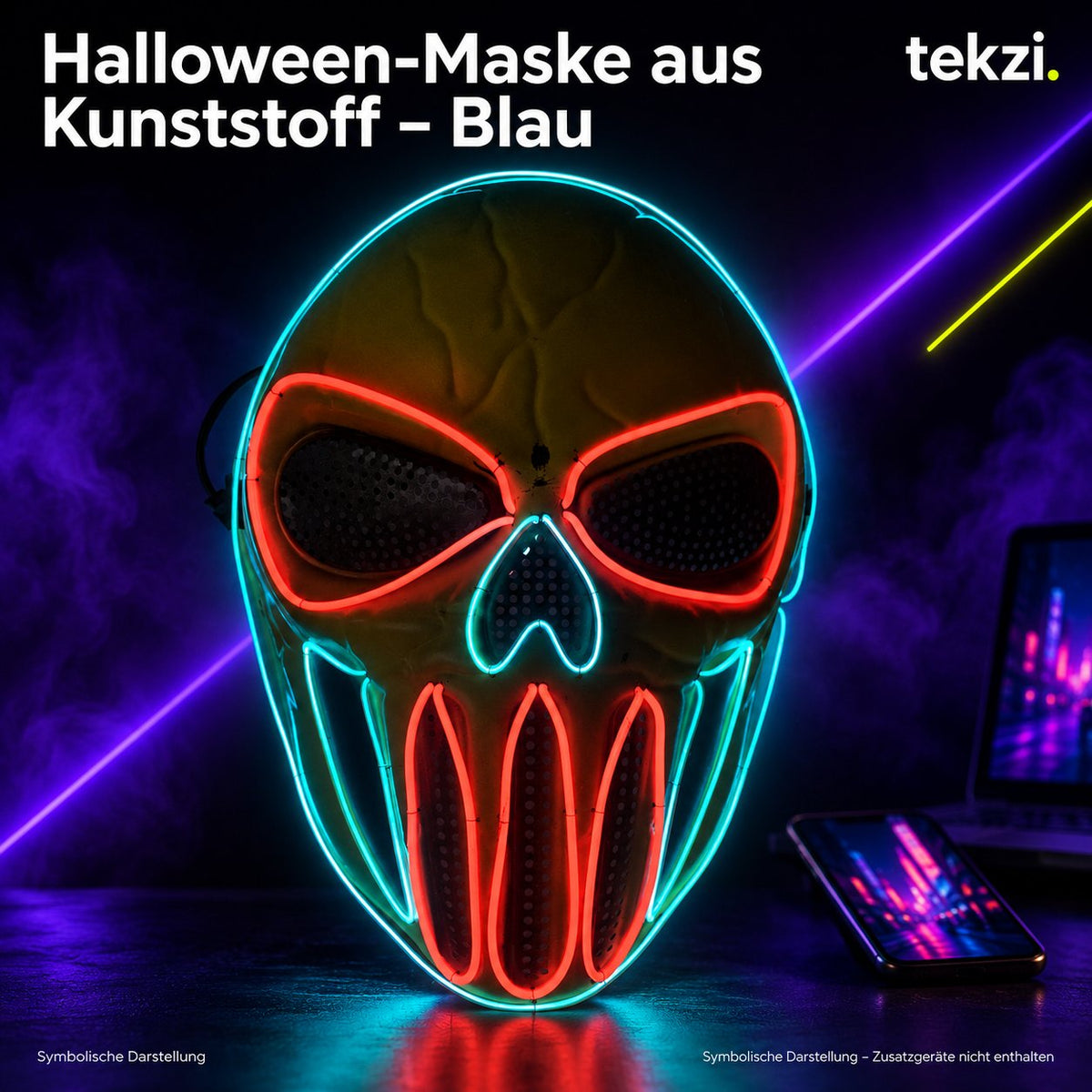 tekzi Halloween-Maske aus Kunststoff – Blau – Ansicht 4 im TEKZI-Design