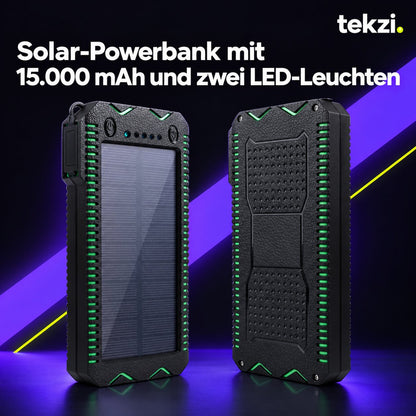 tekzi Solar-Powerbank mit 15.000 mAh und zwei LED-Leuchten – Ansicht 11 im TEKZI-Design