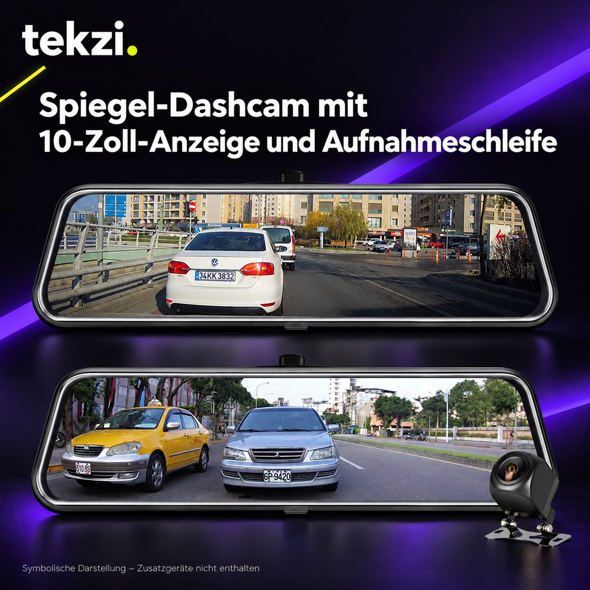 tekzi Spiegel-Dashcam mit 10-Zoll-Anzeige und Aufnahmeschleife – Ansicht 8 im TEKZI-Design