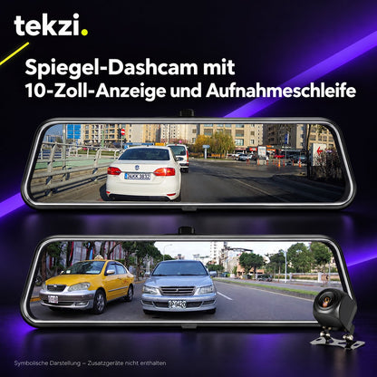 tekzi Spiegel-Dashcam mit 10-Zoll-Anzeige und Aufnahmeschleife – Ansicht 8 im TEKZI-Design