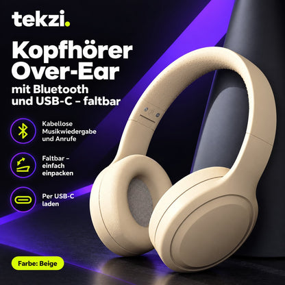 tekzi Kopfhörer Over-Ear mit Bluetooth und USB-C – faltbar – Produktansicht 1 im TEKZI-Design