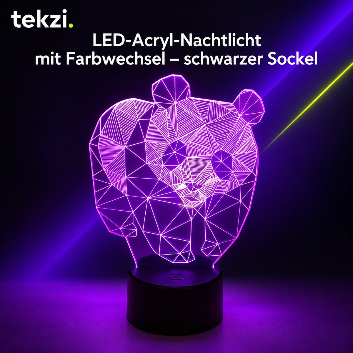 tekzi LED-Acryl-Nachtlicht mit Farbwechsel – schwarzer Sockel – Ansicht 5 im TEKZI-Design