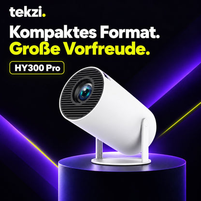 HY300 Pro Mini-Beamer – Produktansicht 3 im deutschen TEKZI-Design