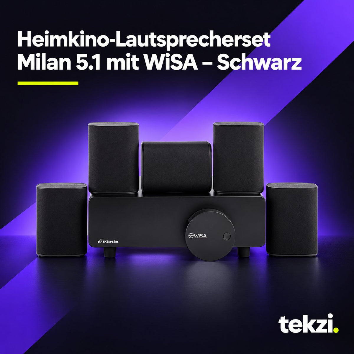 tekzi Heimkino-Lautsprecherset Milan 5.1 mit WiSA – Schwarz – Ansicht 27 im TEKZI-Design