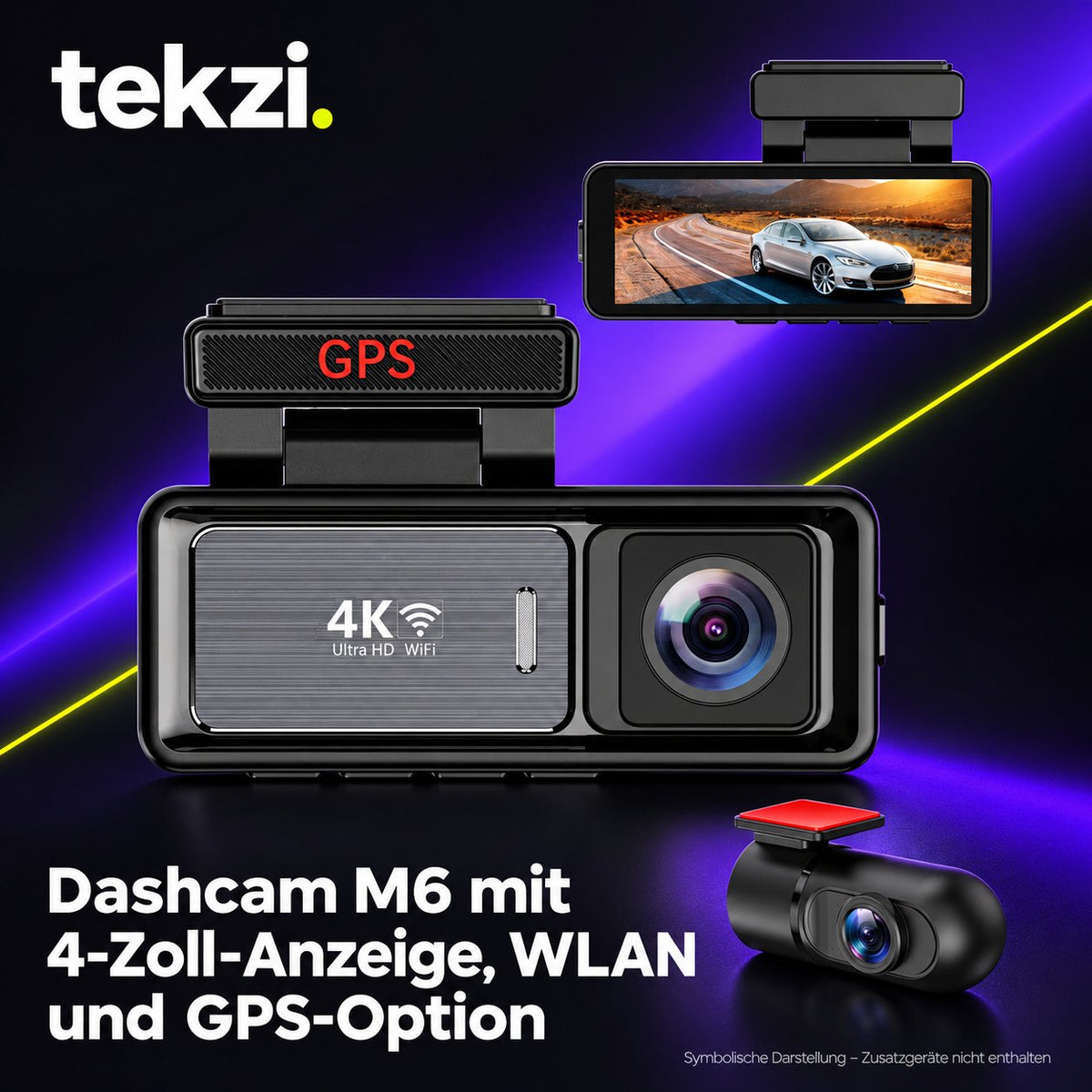 tekzi Dashcam M6 mit 4-Zoll-Anzeige, WLAN und GPS-Option – Ansicht 6 im TEKZI-Design