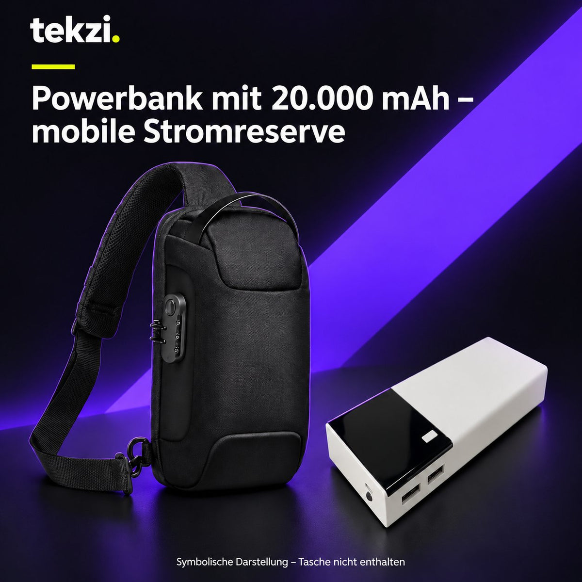 tekzi Powerbank mit 20.000 mAh – mobile Stromreserve – Ansicht 5 im TEKZI-Design