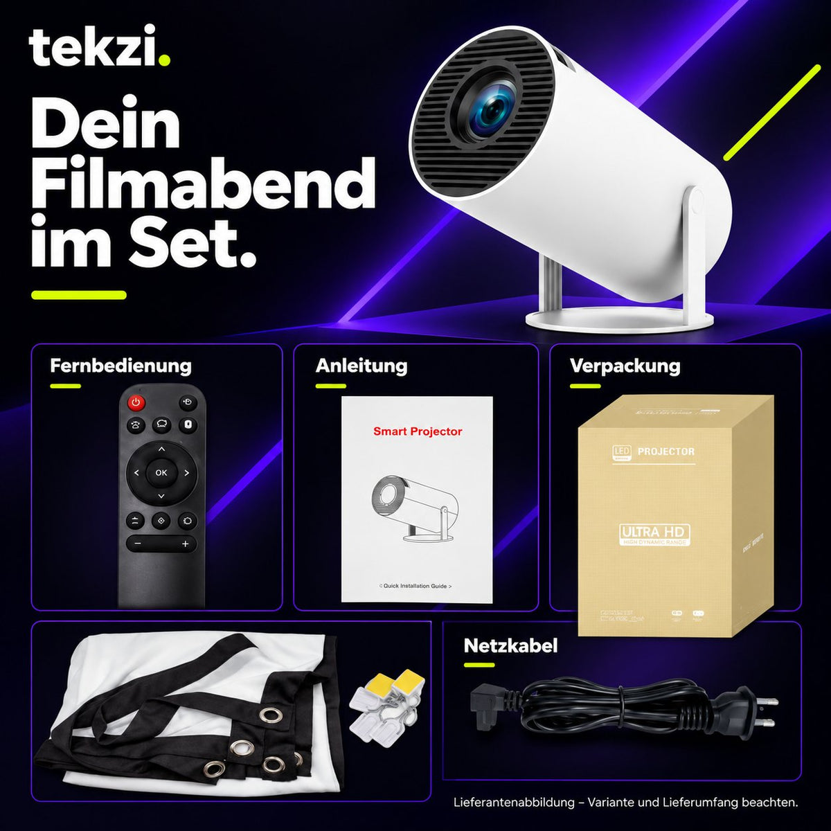 HY300 Pro Mini-Beamer – Produktansicht 6 im deutschen TEKZI-Design