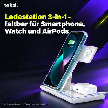 tekzi Ladestation 3-in-1 – faltbar für Smartphone, Watch und AirPods – Ansicht 6 im TEKZI-Design