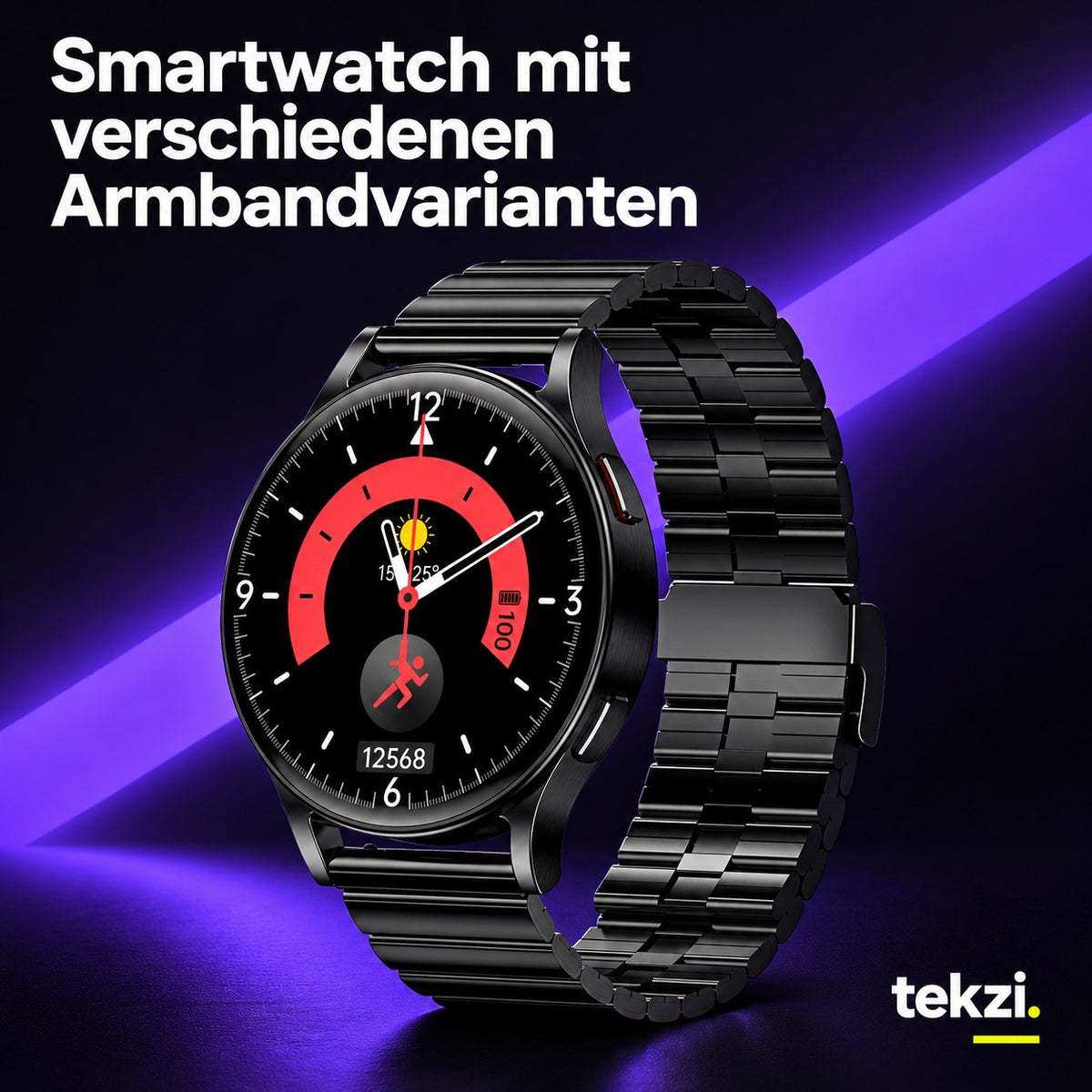 tekzi Smartwatch mit verschiedenen Armbandvarianten – Ansicht 2 im TEKZI-Design