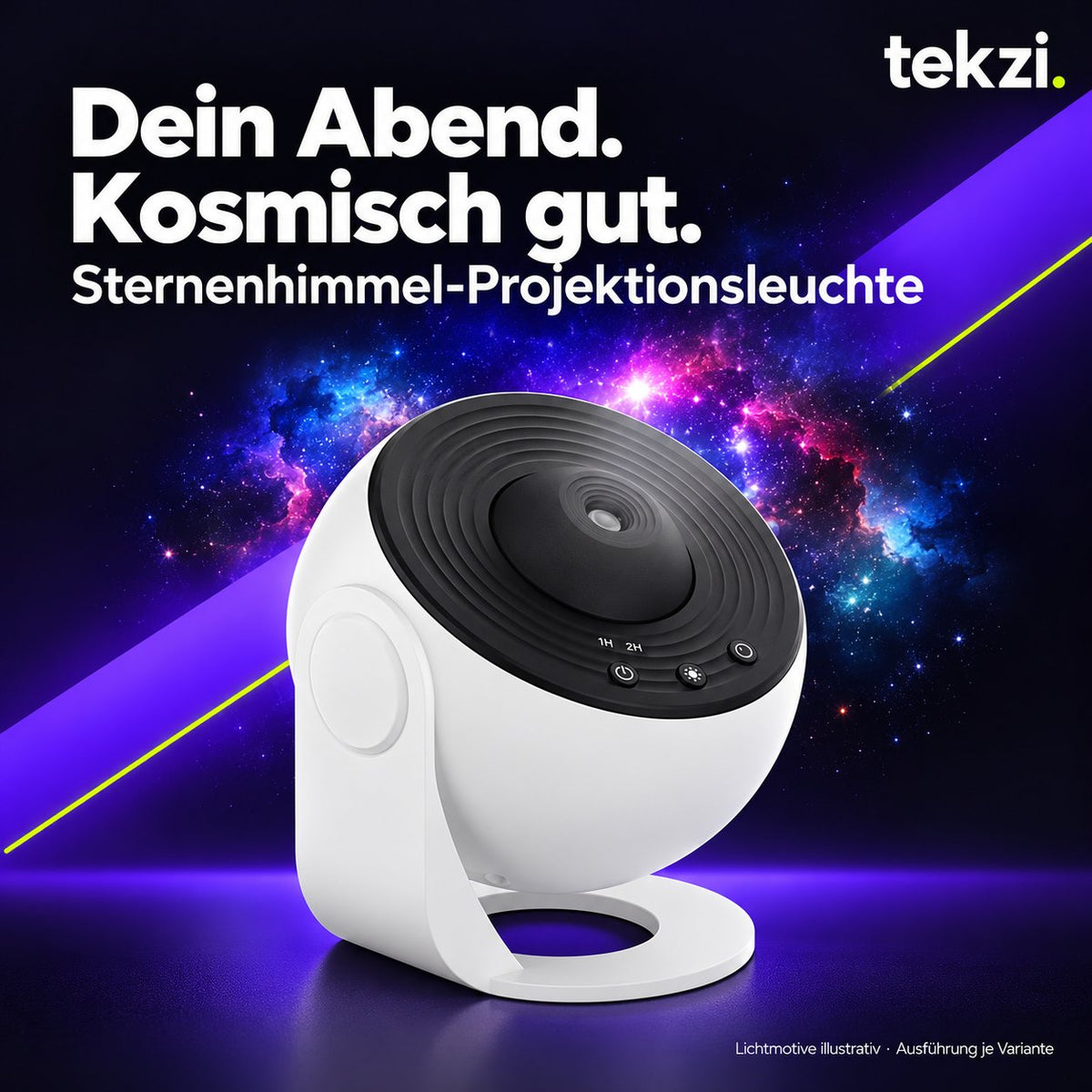 Weiße Sternenhimmel-Projektionsleuchte im TEKZI-Design – Lichtmotive illustrativ