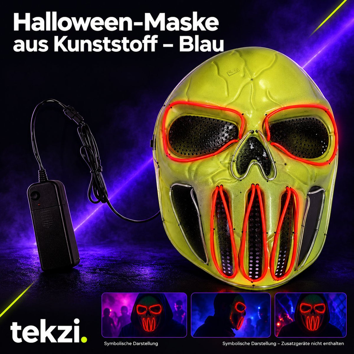 tekzi Halloween-Maske aus Kunststoff – Blau – Ansicht 2 im TEKZI-Design