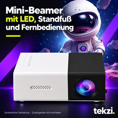 tekzi Mini-Beamer mit LED, Standfuß und Fernbedienung – Ansicht 8 im TEKZI-Design