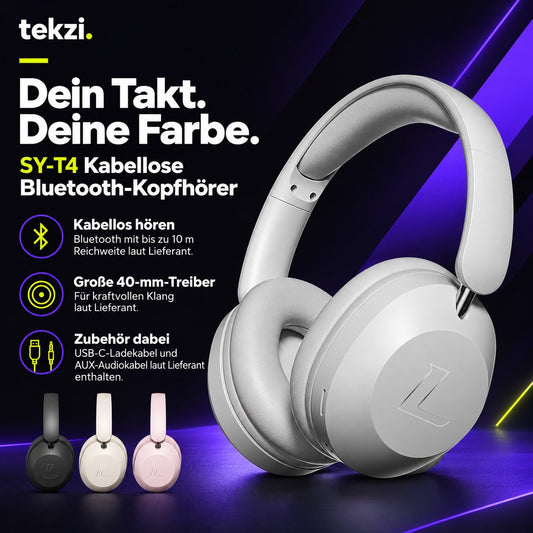 tekzi Kopfhörer SY-T4 mit Bluetooth und 40-mm-Treibern – Produktansicht 1 im TEKZI-Design