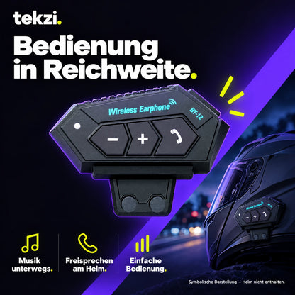 tekzi Motorradhelm-Headset BT12 mit Bluetooth 5.4 und Mikrofon – Produktansicht im TEKZI-Design
