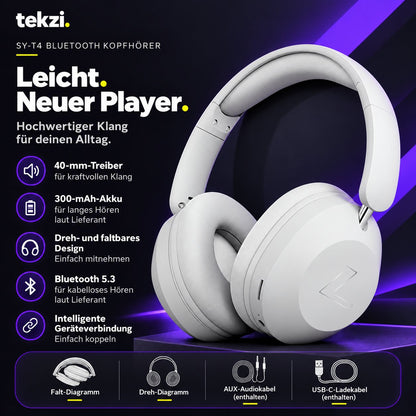 tekzi Kopfhörer SY-T4 mit Bluetooth und 40-mm-Treibern – Produktansicht 4 im TEKZI-Design