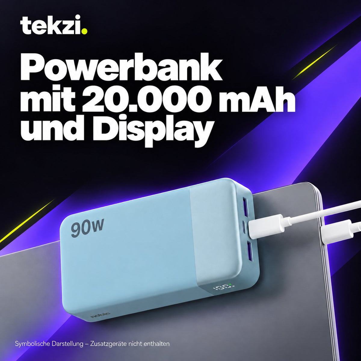 tekzi Powerbank mit 20.000 mAh, 90 W USB-C und LED-Display – Ansicht 7 im TEKZI-Design