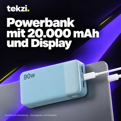 tekzi Powerbank mit 20.000 mAh, 90 W USB-C und LED-Display – Ansicht 7 im TEKZI-Design