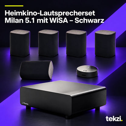 tekzi Heimkino-Lautsprecherset Milan 5.1 mit WiSA – Schwarz – Ansicht 30 im TEKZI-Design