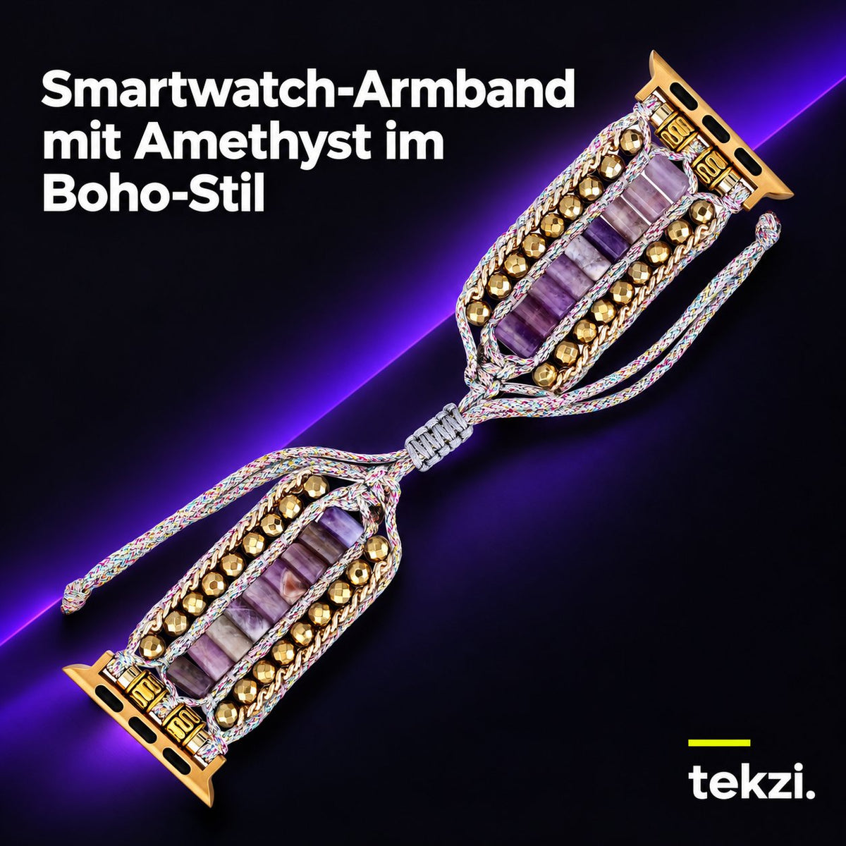 tekzi Smartwatch-Armband mit Amethyst im Boho-Stil – Ansicht 1 im TEKZI-Design