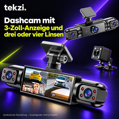 tekzi Dashcam mit 3-Zoll-Anzeige und drei oder vier Linsen – Ansicht 5 im TEKZI-Design