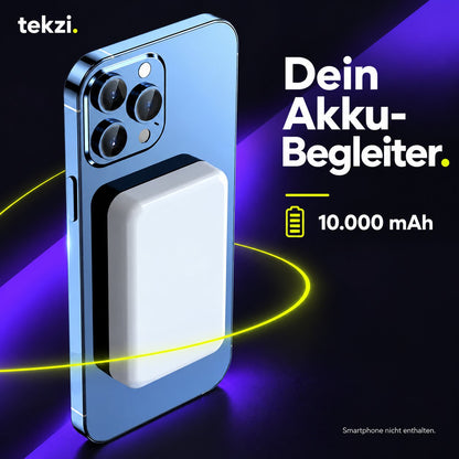 tekzi Powerbank mit 10.000 mAh – magnetisch und kabellos – Produktansicht im TEKZI-Design