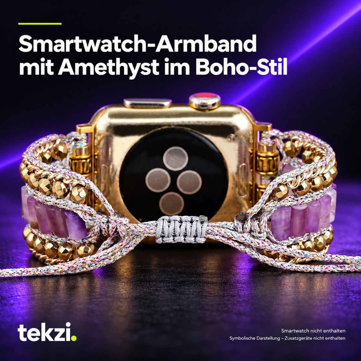 tekzi Smartwatch-Armband mit Amethyst im Boho-Stil – Ansicht 3 im TEKZI-Design
