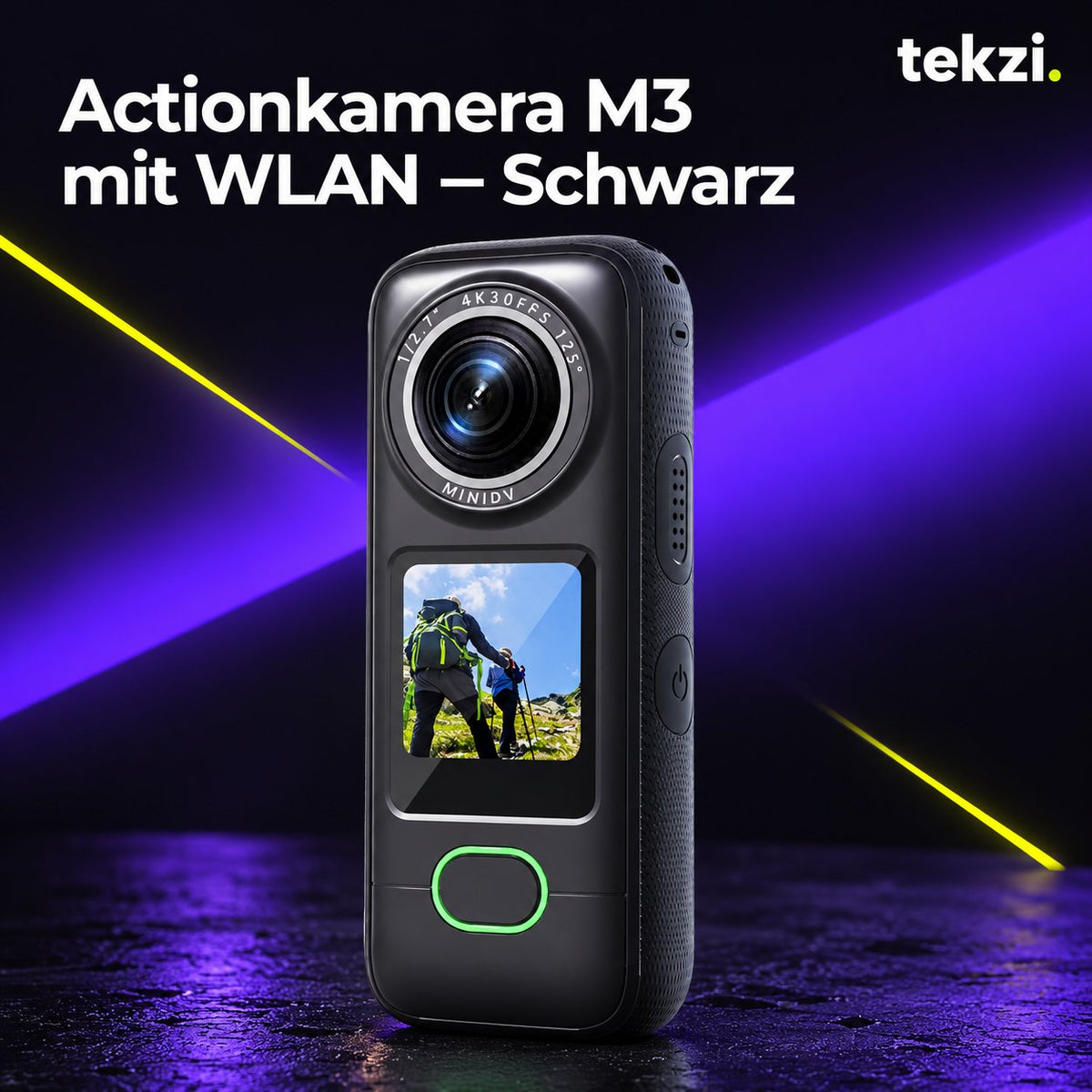 tekzi Actionkamera M3 mit WLAN – Schwarz – Ansicht 1 im TEKZI-Design