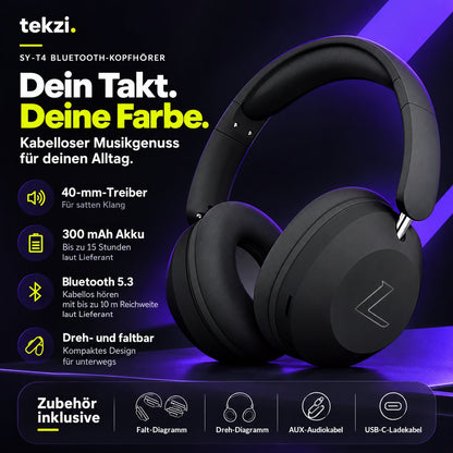 tekzi Kopfhörer SY-T4 mit Bluetooth und 40-mm-Treibern – Produktansicht 5 im TEKZI-Design