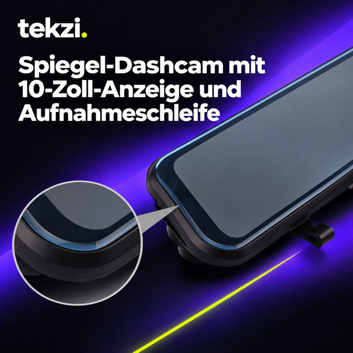 tekzi Spiegel-Dashcam mit 10-Zoll-Anzeige und Aufnahmeschleife – Ansicht 9 im TEKZI-Design
