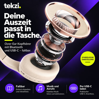 tekzi Kopfhörer Over-Ear mit Bluetooth und USB-C – faltbar – Produktansicht 2 im TEKZI-Design